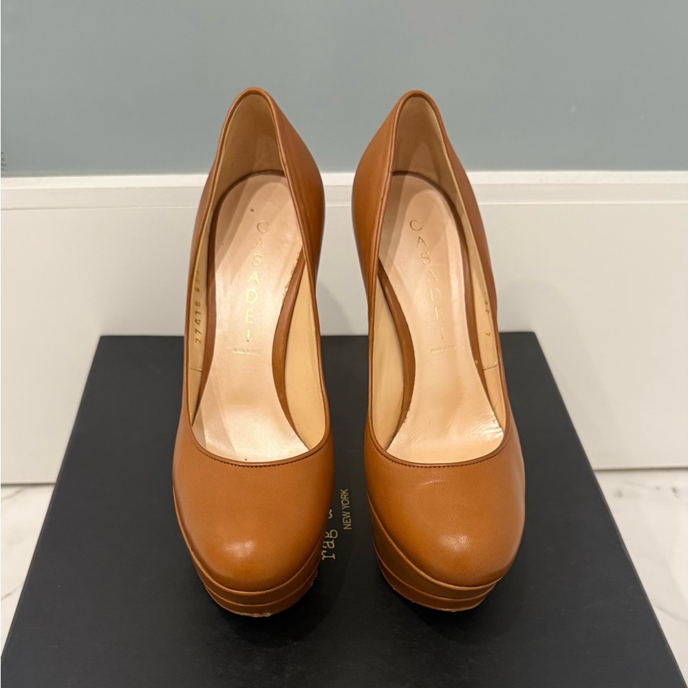 🔥 Casadei Tan Leather Platform Heels | Size 37 (US 7)